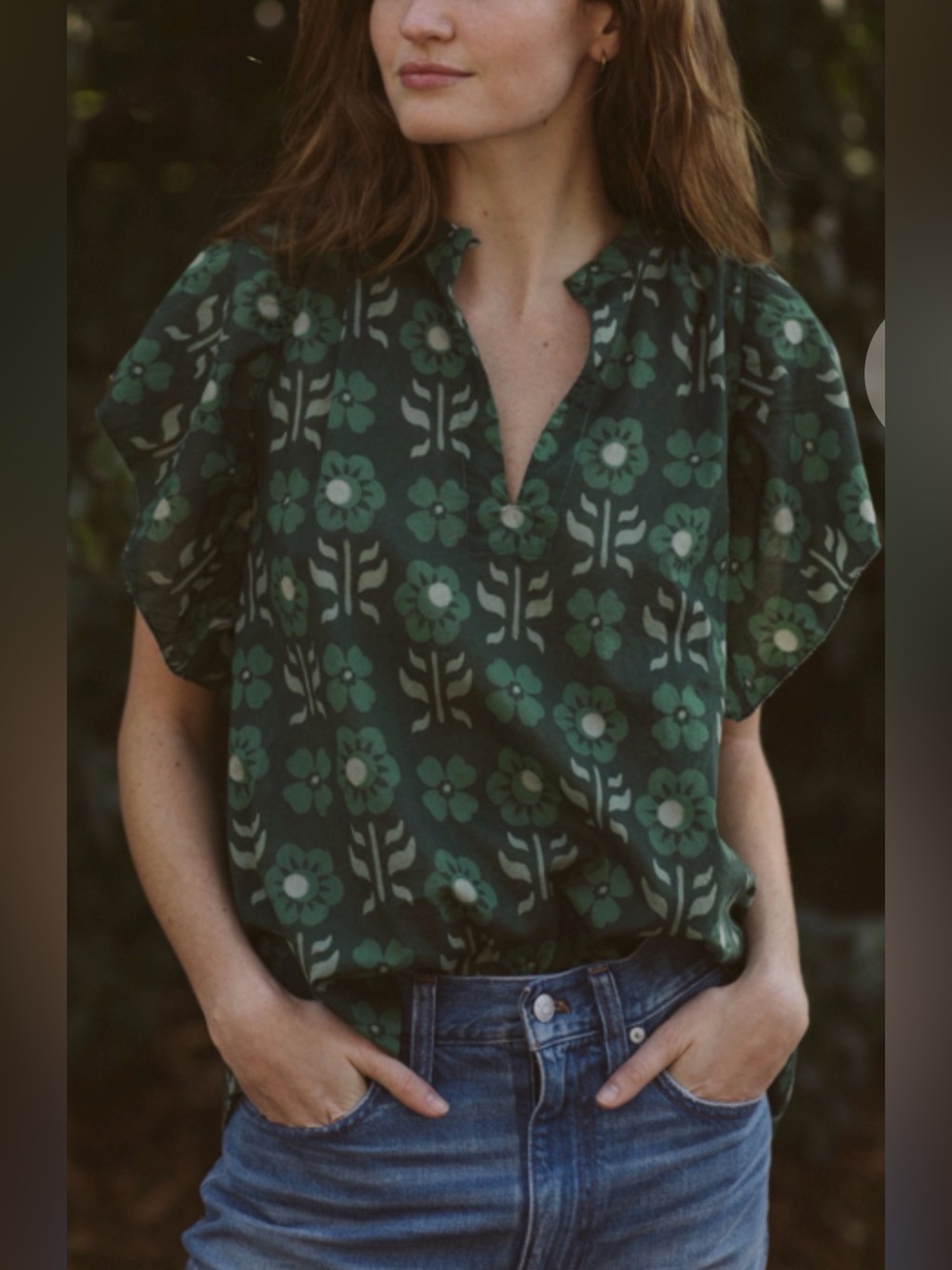 Trovata Brett Short Sleeve Bohemian Blouse Clover Patch Green Size Medium